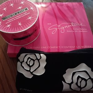 Mary Kay Signature Pink Palette with Black Floral Pouch Lot Of 3